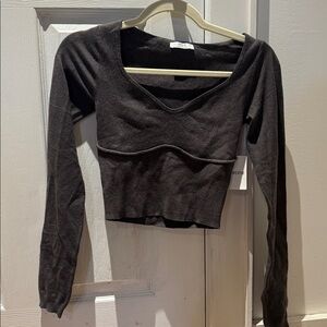 Ardene Women's Dark Charcoal V-Neck Cutout Sweater